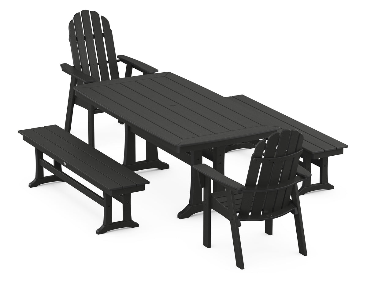 POLYWOOD Vineyard Adirondack 5-Piece Dining Set with Trestle Legs - 38" x 73" Table in Black