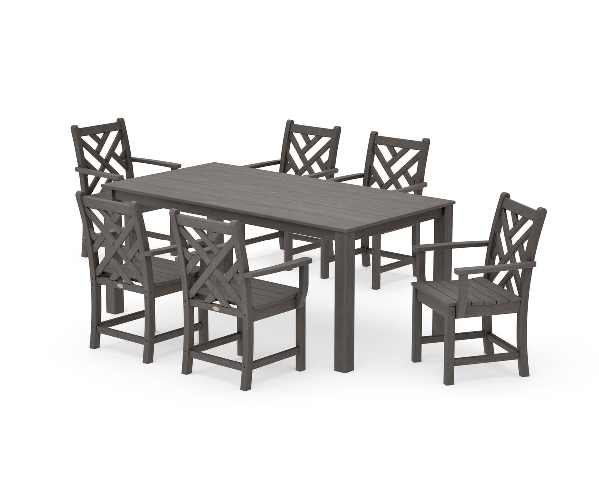 POLYWOOD Chippendale Arm Chair 7-Piece Parsons Dining Set in Driftwood