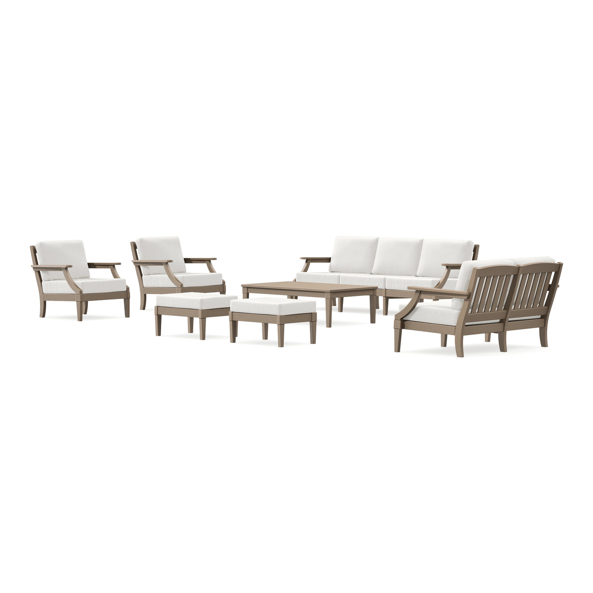 POLYWOOD PW Designer Series Estate 7-Piece Lounge Sofa Set in Vintage Sahara / Natural Linen