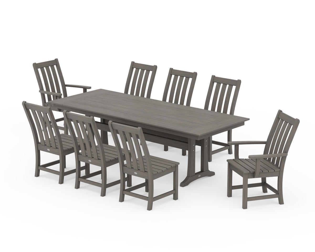 POLYWOOD Vineyard 9-Piece Farmhouse Dining Set with Trestle Legs in Driftwood
