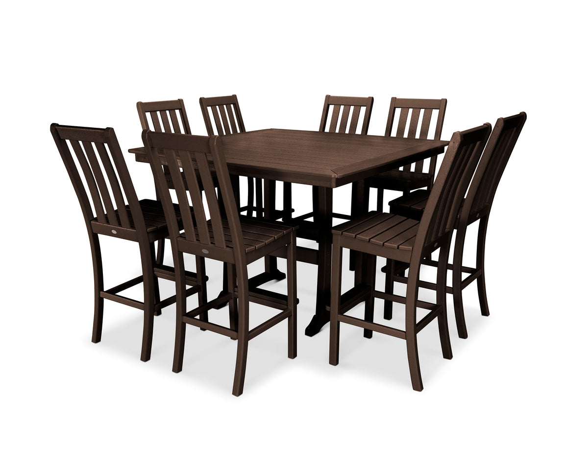 POLYWOOD Vineyard 9-Piece Nautical Trestle Bar Set in Mahogany