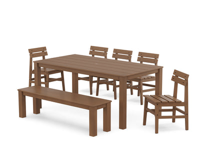 POLYWOOD Modern Studio Plaza Chair 7-Piece Parsons Dining Set with Bench in Teak