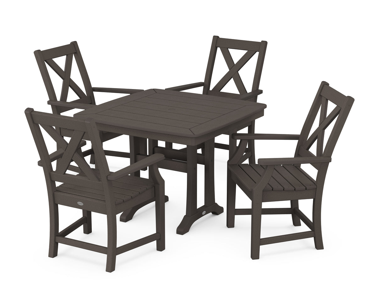 POLYWOOD Braxton 5-Piece Dining Set with Trestle Legs - 37" Table in Vintage Coffee
