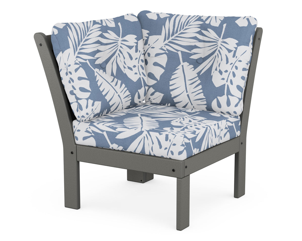 POLYWOOD Vineyard Modular Corner Chair in Slate Grey / Leaf Sky Blue
