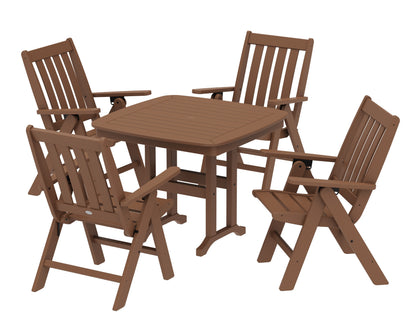 POLYWOOD Vineyard Folding Chair 5-Piece Dining Set - 37" Table in Teak