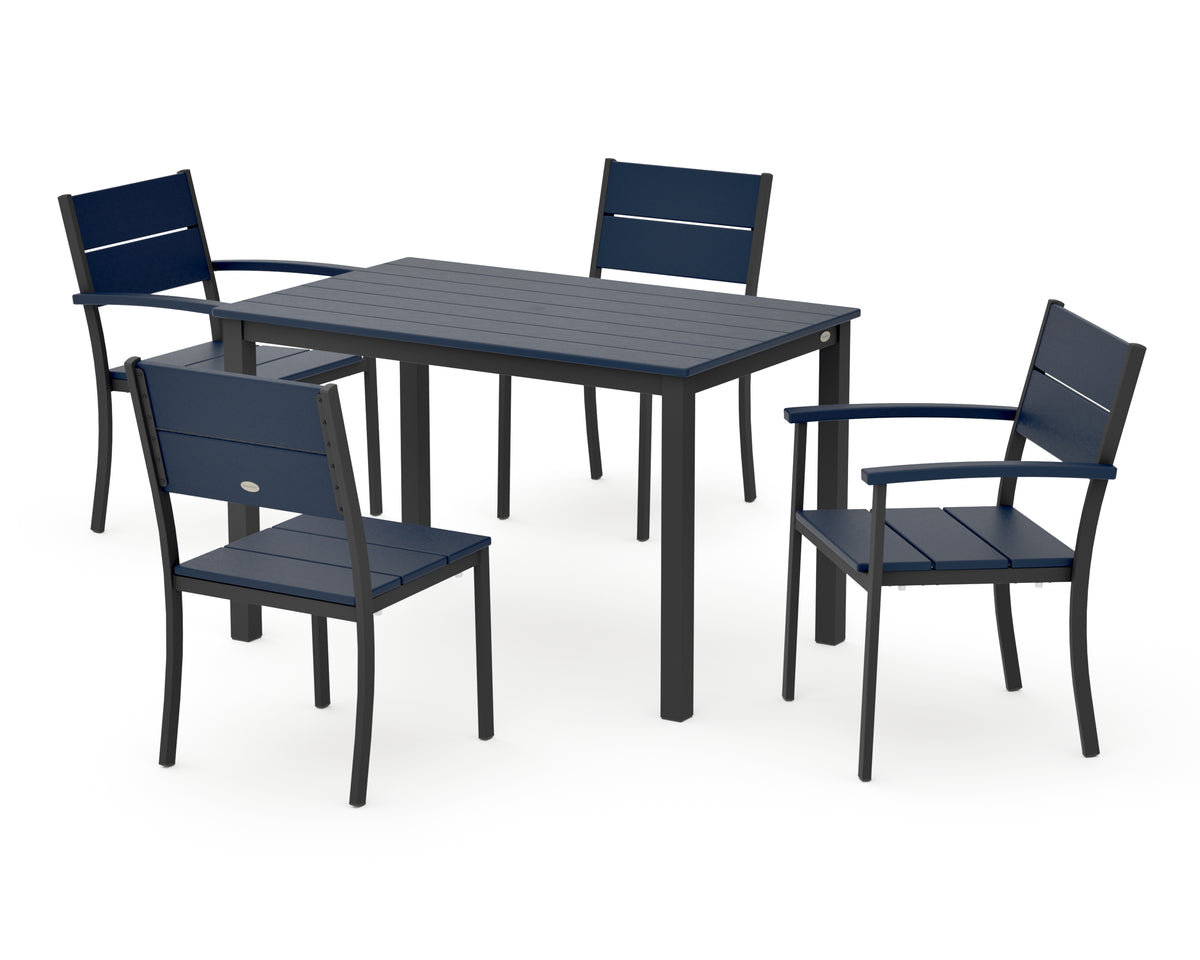 POLYWOOD Main Street 5-Piece Dining Set with Main Street 30 x 48 Dining Table in Black / Navy
