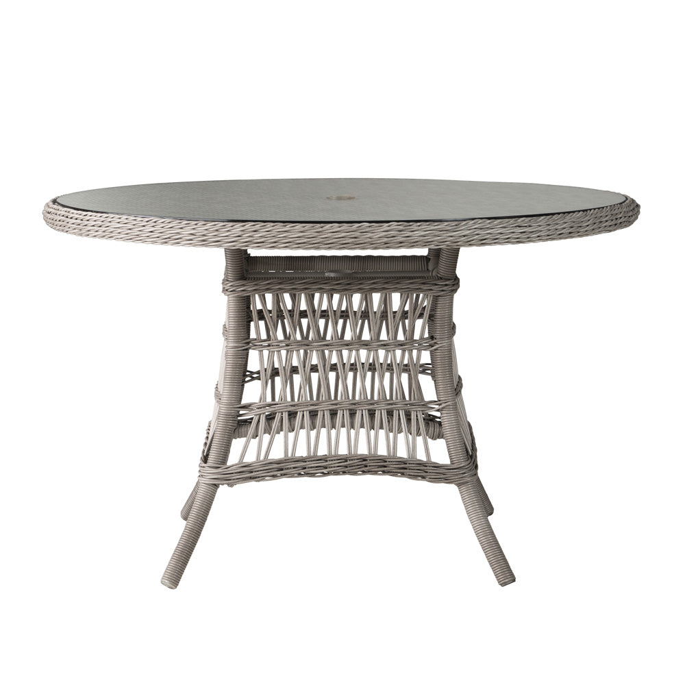 Lloyd Flanders Mackinac 48" Round Umbrella Dining Table with Woven Top, lifestyle photo 2