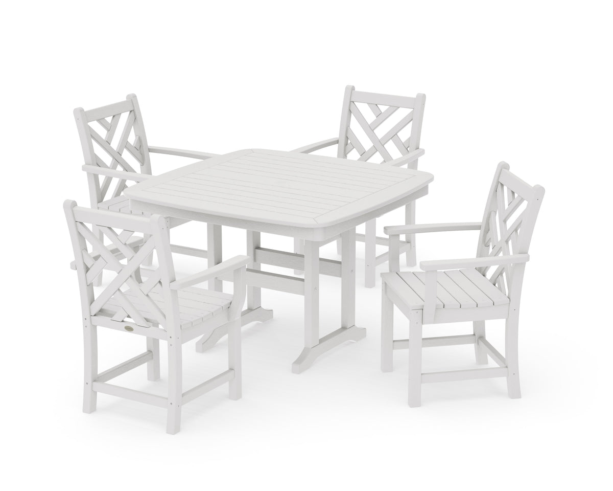 POLYWOOD Chippendale 5-Piece Dining Set with Trestle Legs - 44" Table in Vintage White