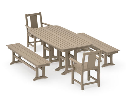 POLYWOOD Prairie 5-Piece Dining Set with Benches in Vintage Sahara