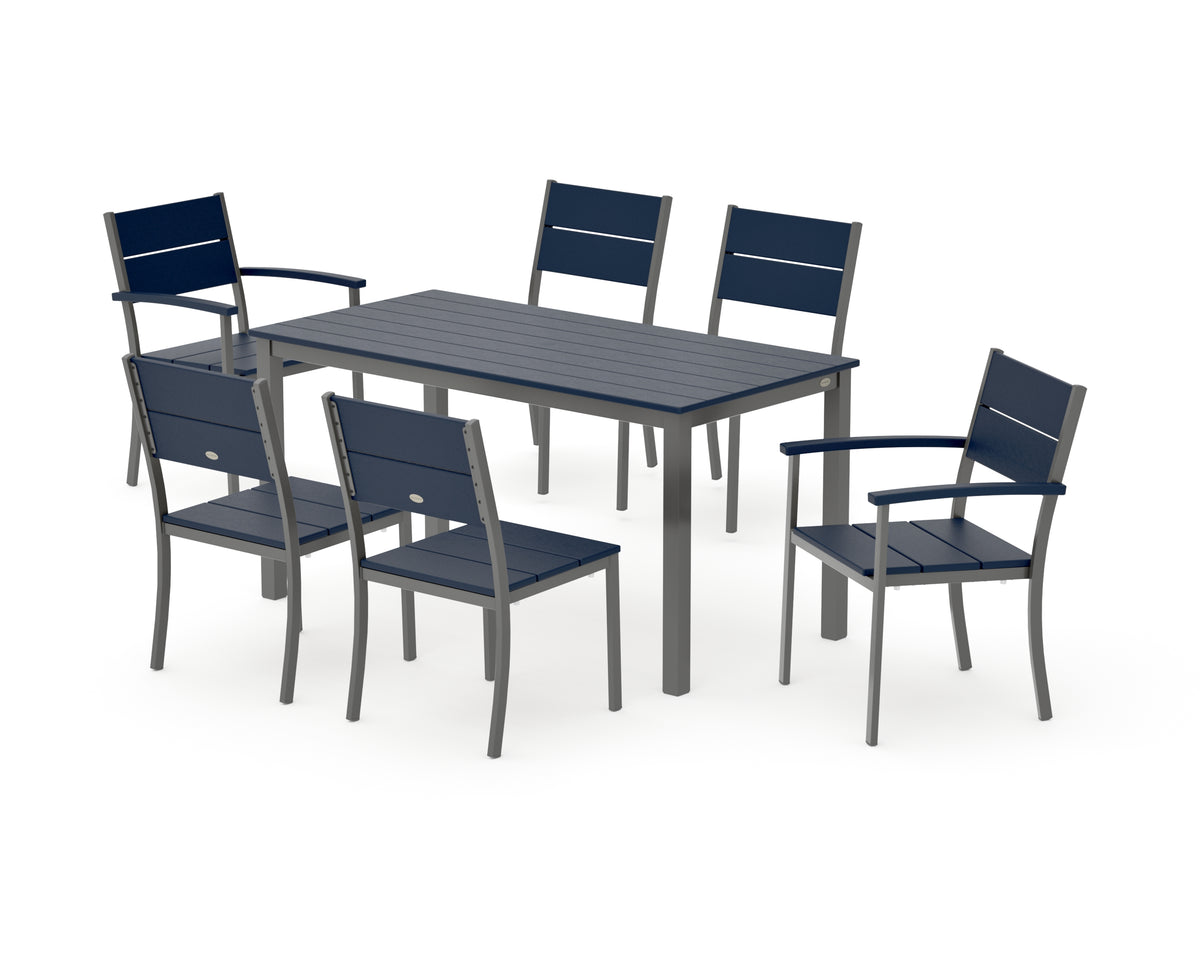 POLYWOOD Main Street 7-Piece Dining Set with Main Street 30 x 60 Dining Table in Charcoal / Navy