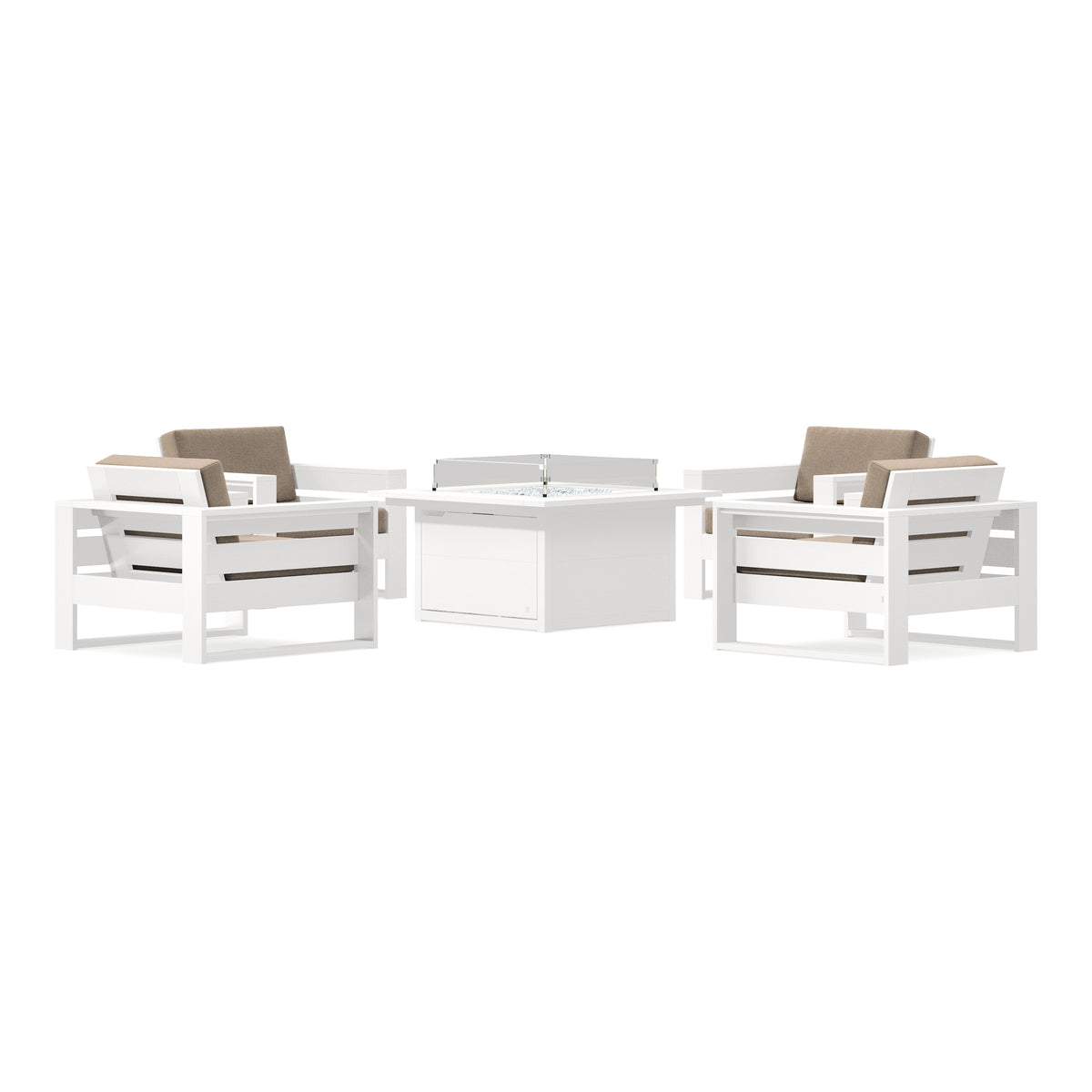 POLYWOOD PW Designer Series Latitude 5-Piece Lounge Fire Table Set in Vintage White / Spiced Burlap