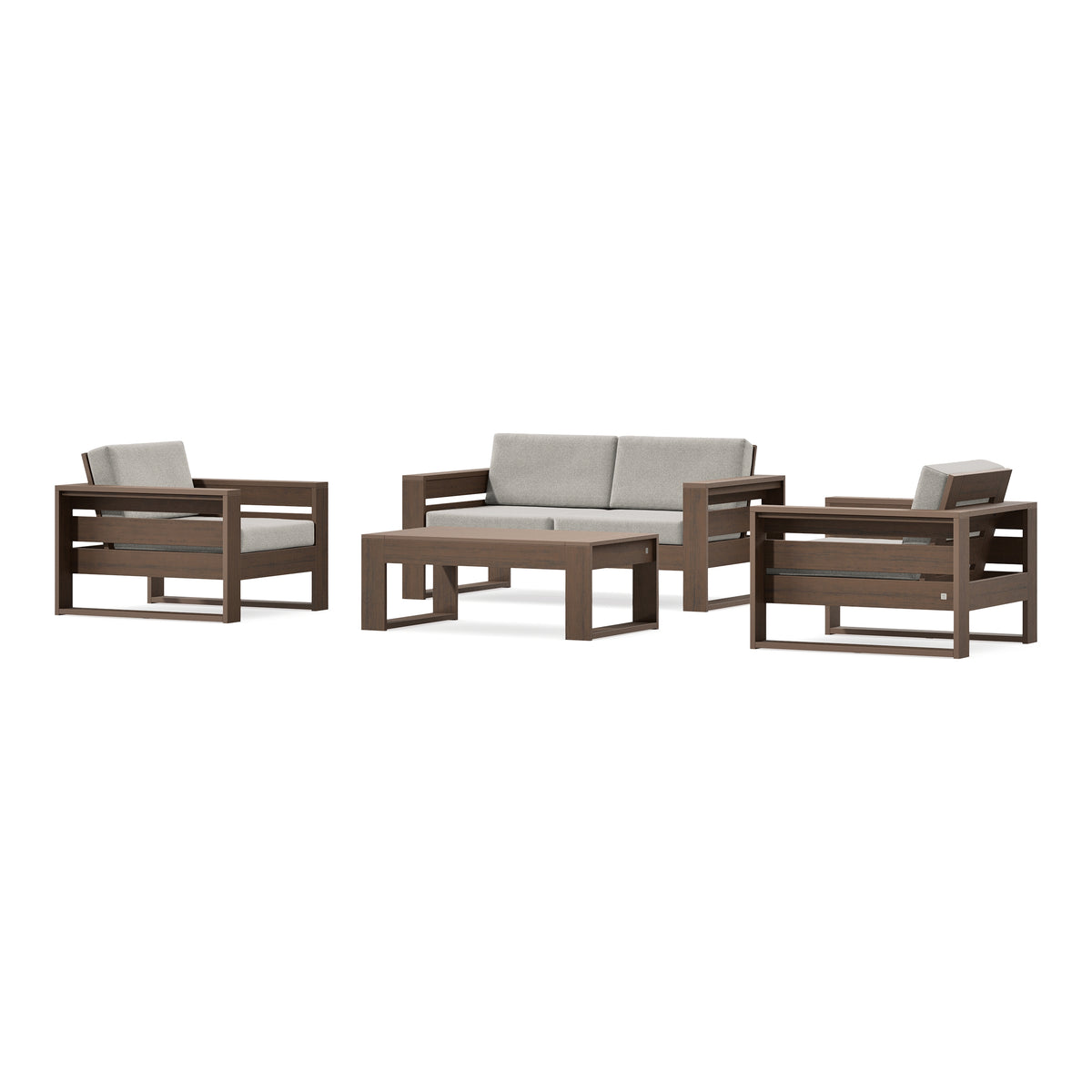 POLYWOOD PW Designer Series Latitude 4-Piece Lounge Loveseat Set in Kona / Weathered Tweed