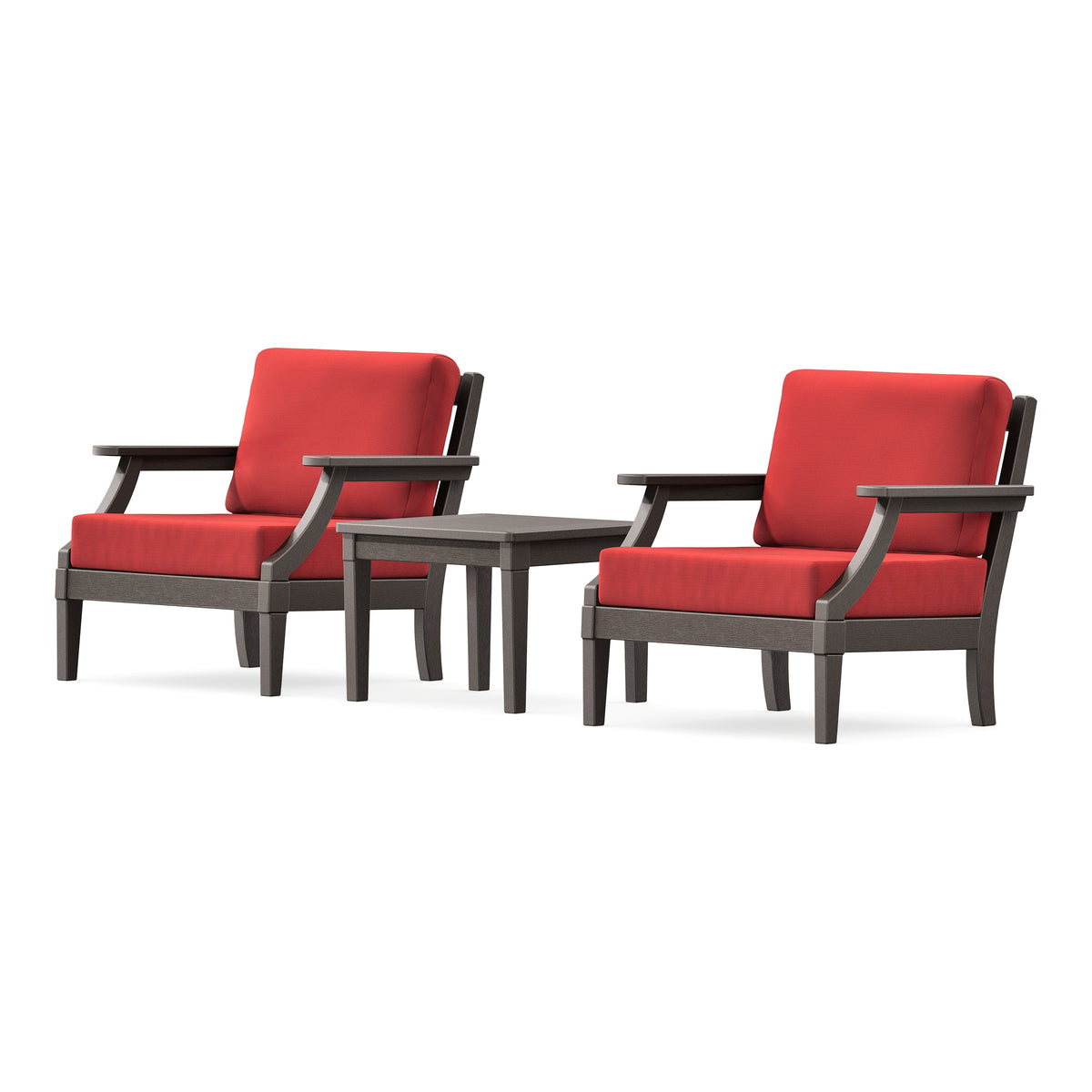 POLYWOOD PW Designer Series Estate 3-Piece Lounge Chair Set in Vintage Coffee / Crimson Linen