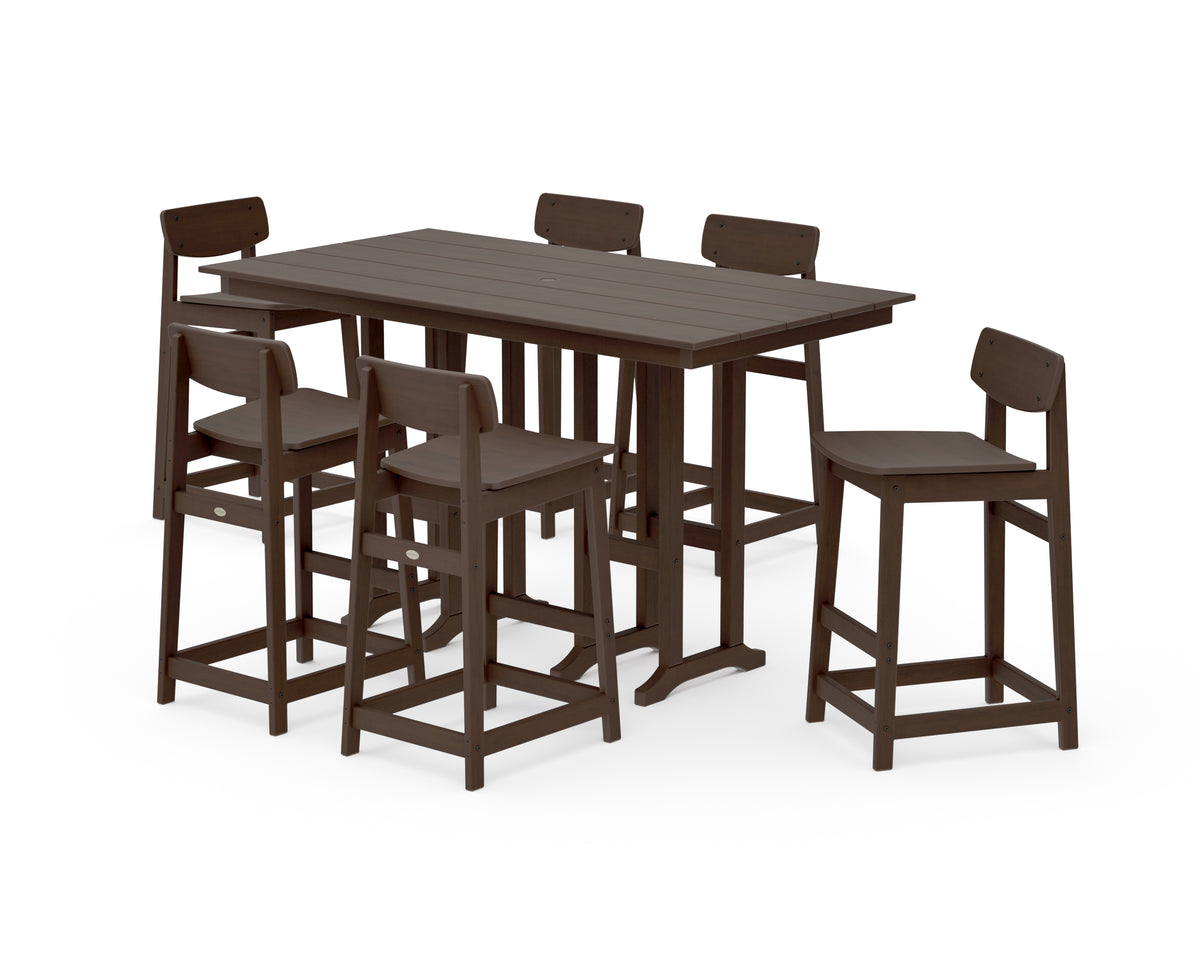 POLYWOOD Modern Studio Urban Lowback Bar Chair 7-Piece Set in Kona