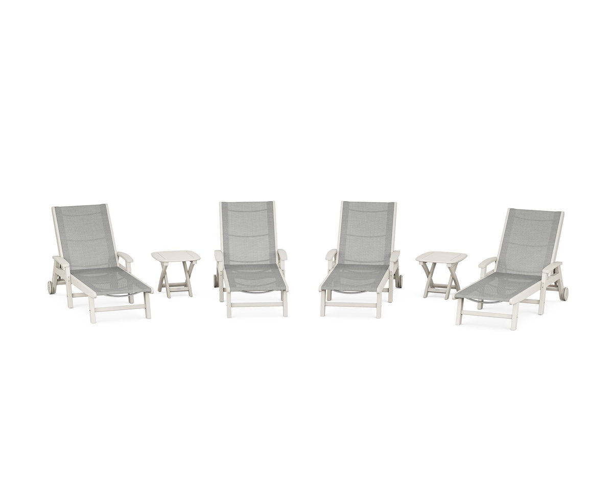 POLYWOOD Coastal Chaise 6-Piece Set with Wheels in Sand / Metallic