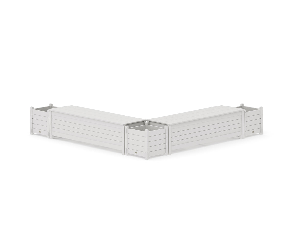 POLYWOOD 60" Nautical L-Shaped Planter Storage Bench Corner Set in Vintage White