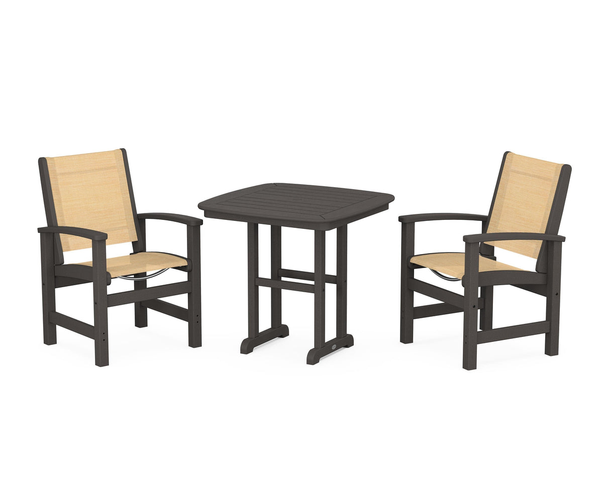 POLYWOOD Coastal 3-Piece Dining Set in Vintage Coffee / Dupioni Apricot