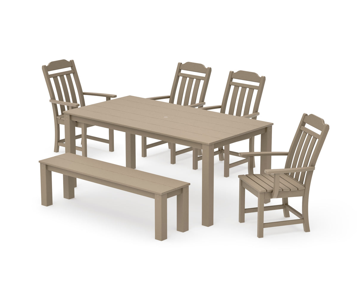 POLYWOOD Cottage 6-Piece Parsons Dining Set with Bench in Vintage Sahara