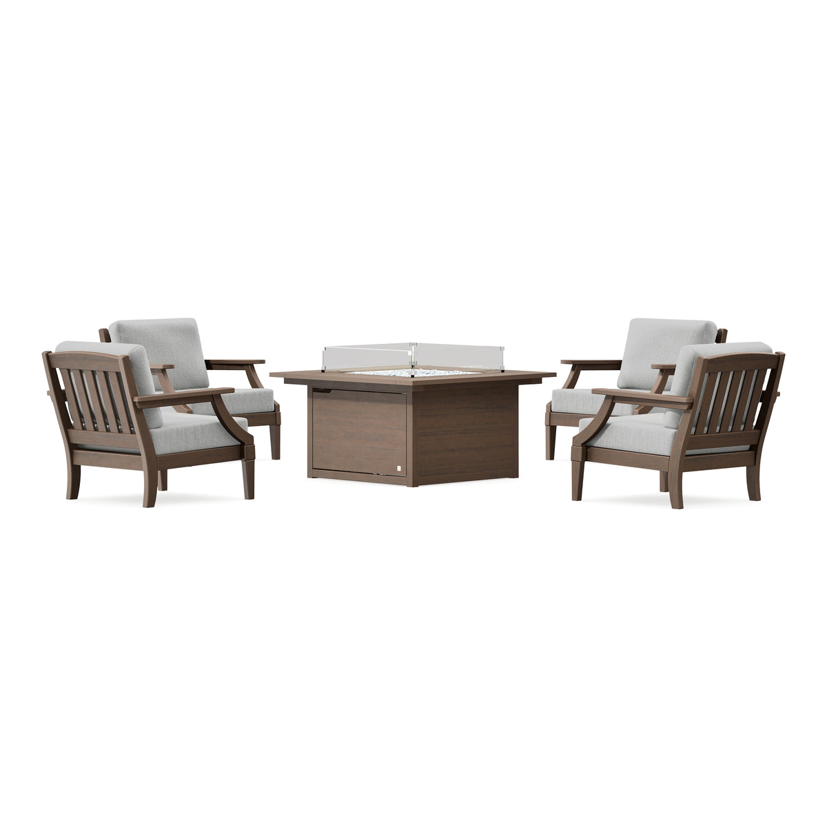 POLYWOOD PW Designer Series Estate 5-Piece Lounge Fire Table Set in Kona / Granite