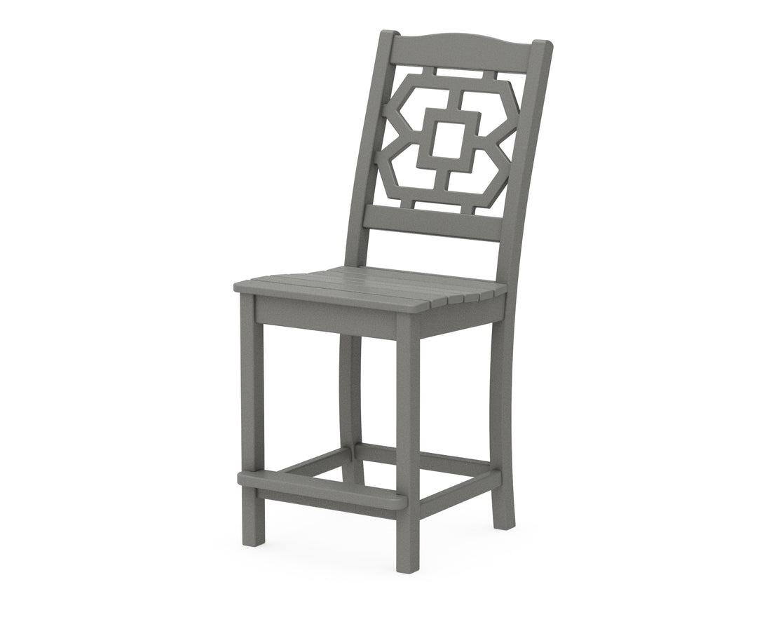 POLYWOOD Chinoiserie Counter Side Chair in Slate Grey