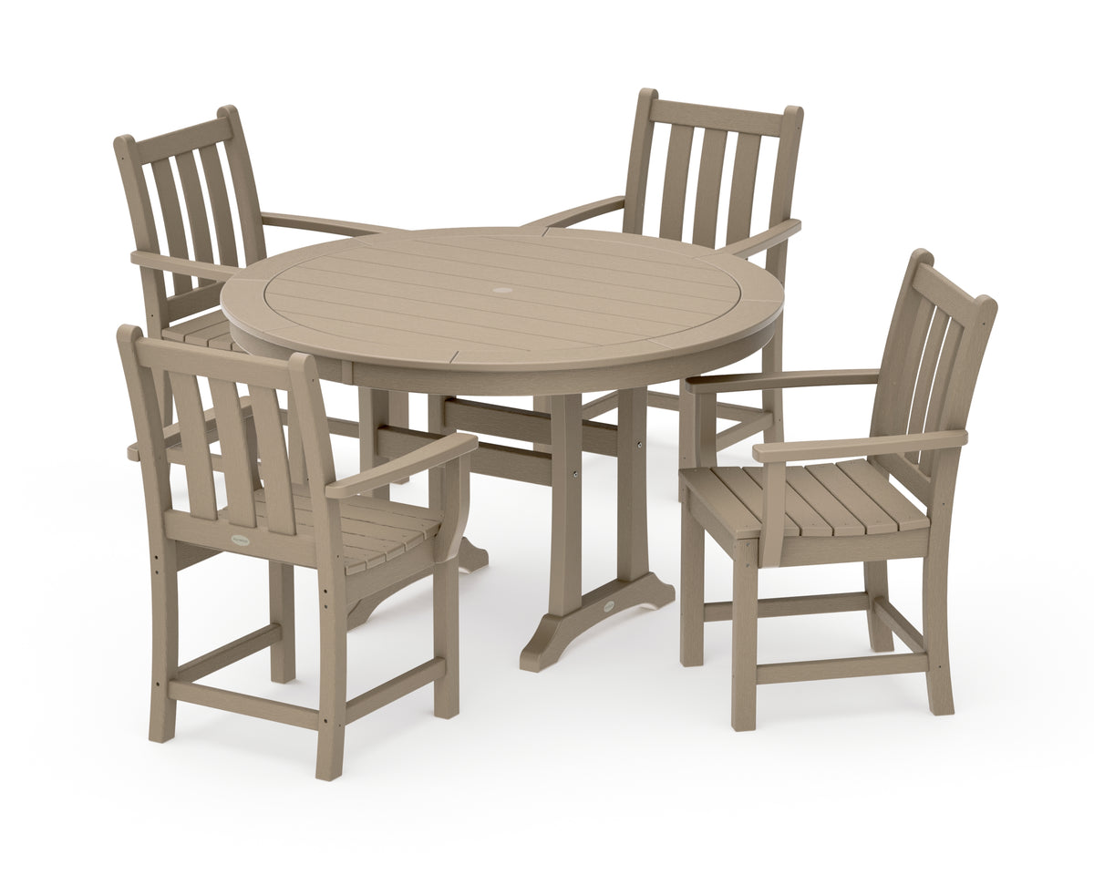 POLYWOOD Traditional Garden 5-Piece Round Dining Set with Trestle Legs in Vintage Sahara