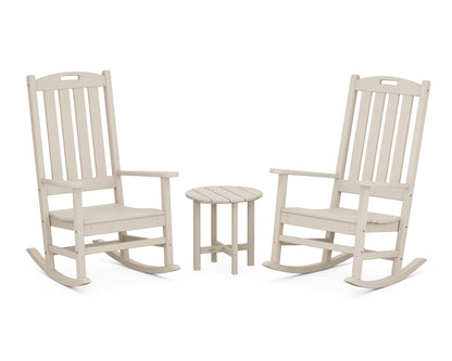 POLYWOOD Nautical 3-Piece Porch Rocking Chair Set with Round 18" Side Table in Sand