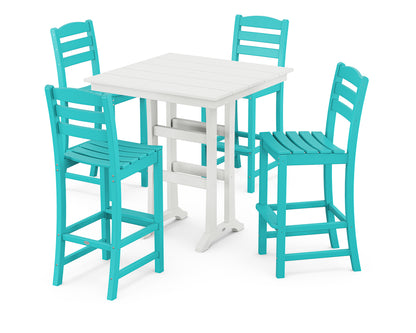 POLYWOOD La Casa Café 5-Piece Farmhouse Trestle Bar Set in Aruba / White