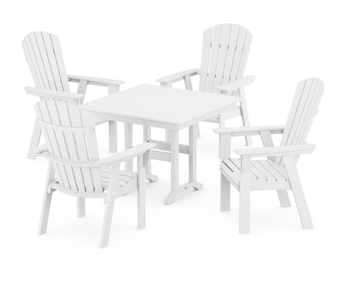 POLYWOOD Nautical Curveback Adirondack 5-Piece Farmhouse Dining Set in White