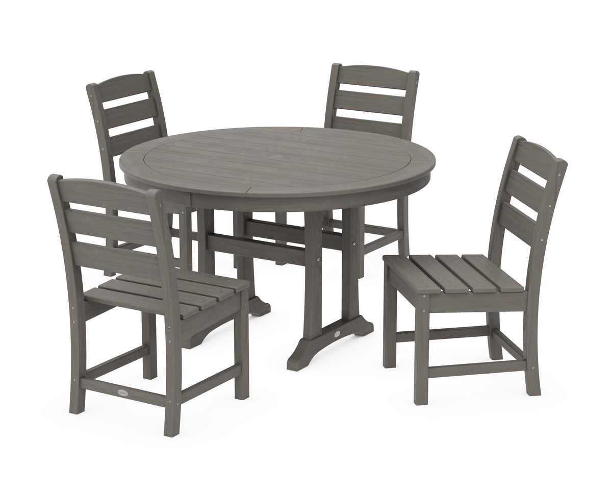 POLYWOOD Lakeside Side Chair 5-Piece Round Dining Set with Trestle Legs in Driftwood