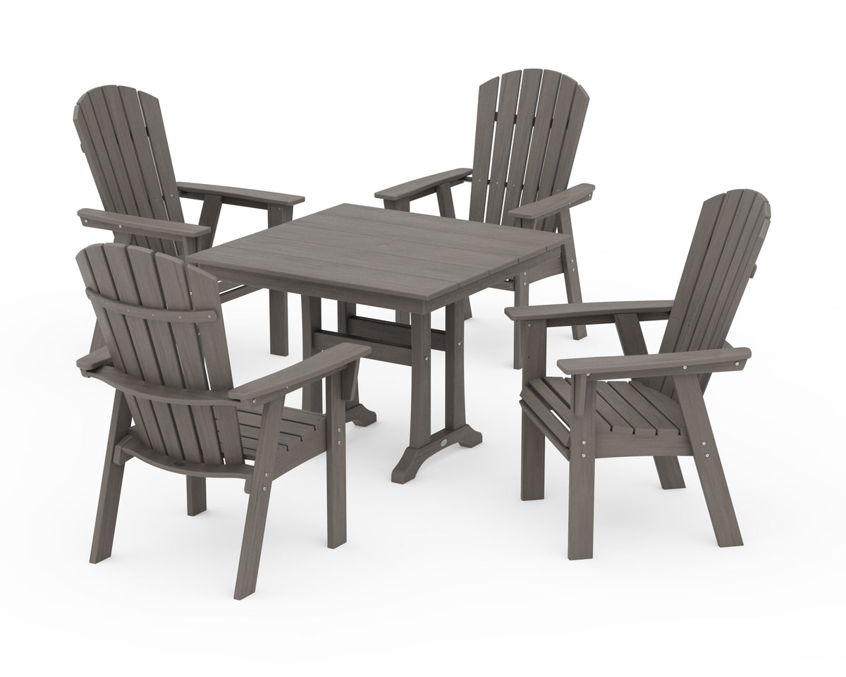POLYWOOD Nautical Adirondack 5-Piece Farmhouse Dining Set with Trestle Legs - 37" Table in Driftwood