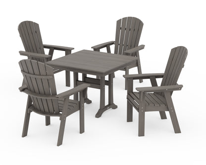 POLYWOOD Nautical Adirondack 5-Piece Farmhouse Dining Set with Trestle Legs - 37" Table in Driftwood