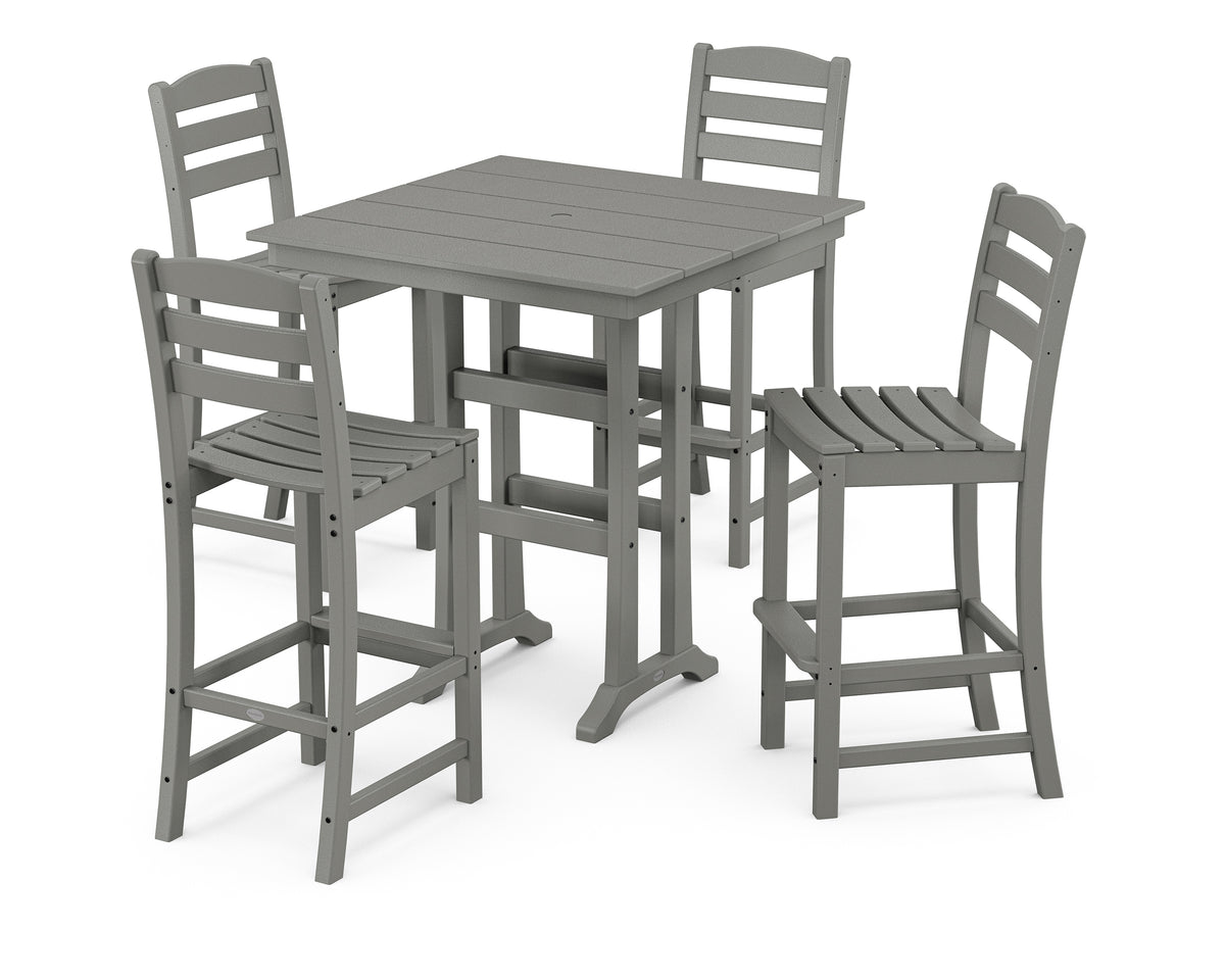 POLYWOOD La Casa Café 5-Piece Farmhouse Trestle Bar Set in Slate Grey