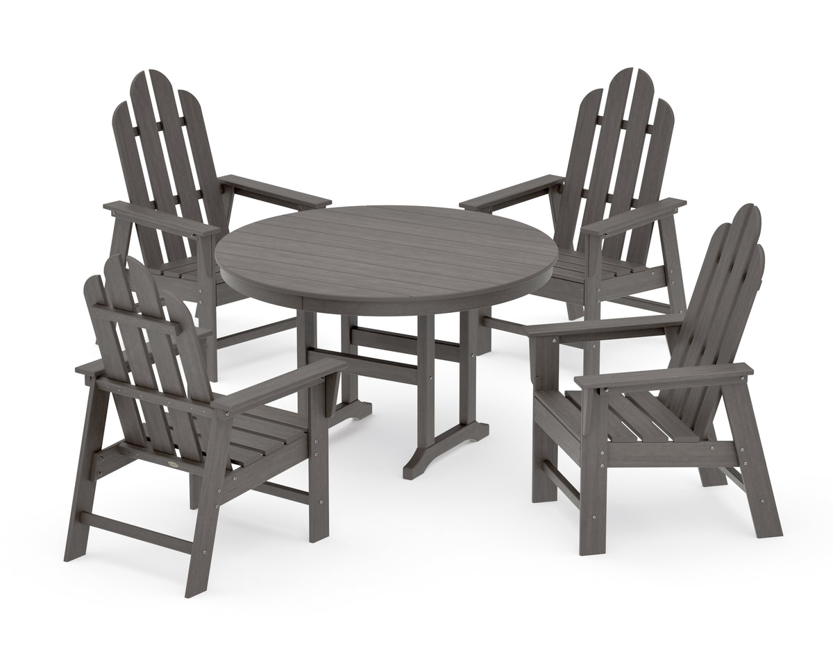 POLYWOOD Long Island 5-Piece Round Farmhouse Dining Set in Driftwood