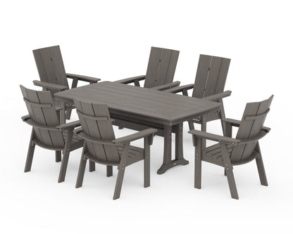 POLYWOOD Modern Curveback Adirondack 7-Piece Dining Set with Trestle Legs in Driftwood