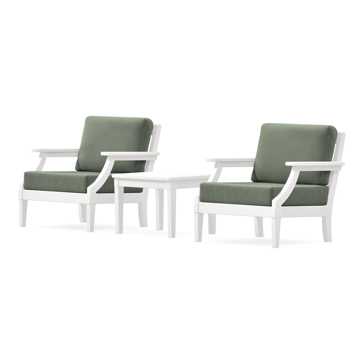 POLYWOOD PW Designer Series Estate 3-Piece Lounge Chair Set in Vintage White / Cast Sage