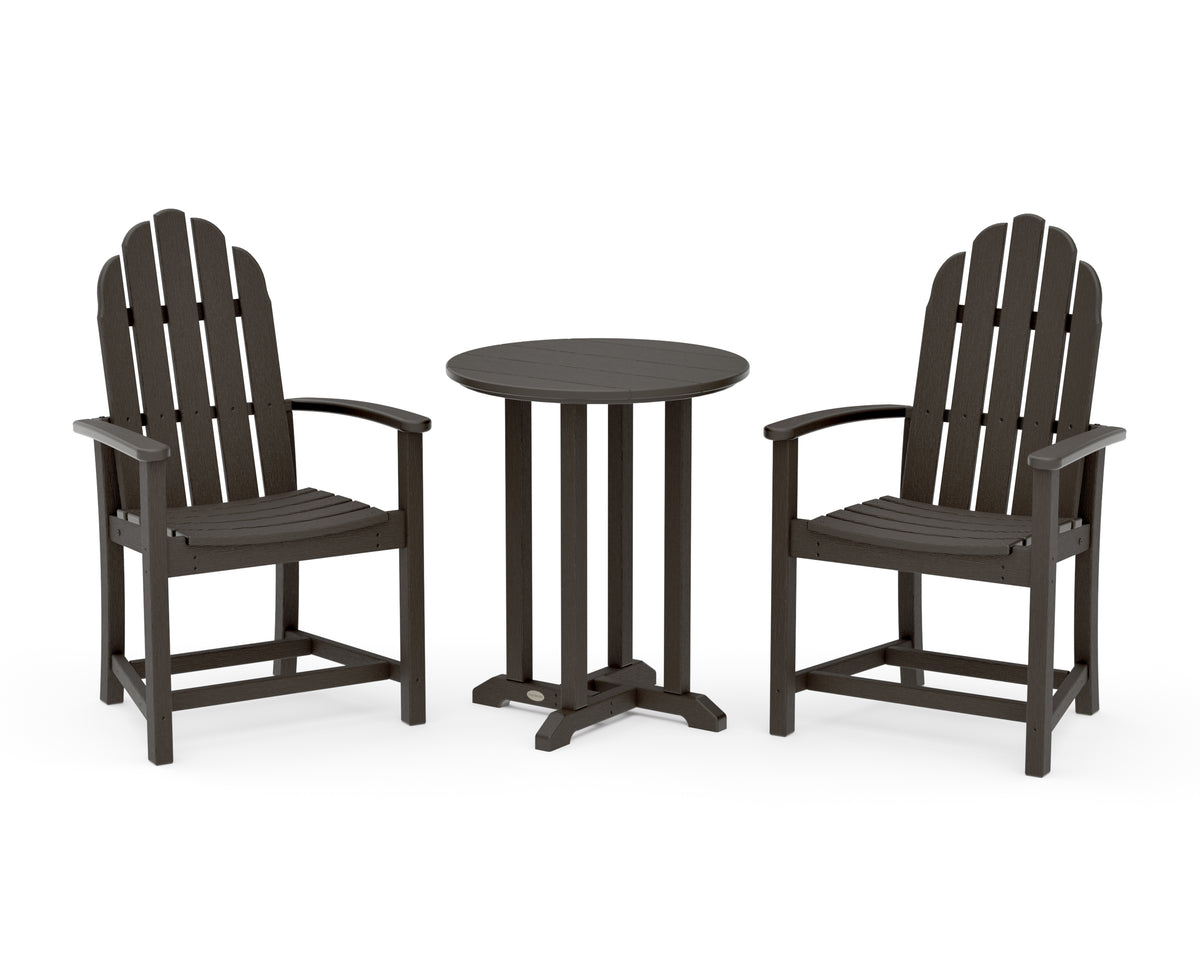 POLYWOOD Classic Adirondack 3-Piece Round Bistro Dining Set in Vintage Coffee