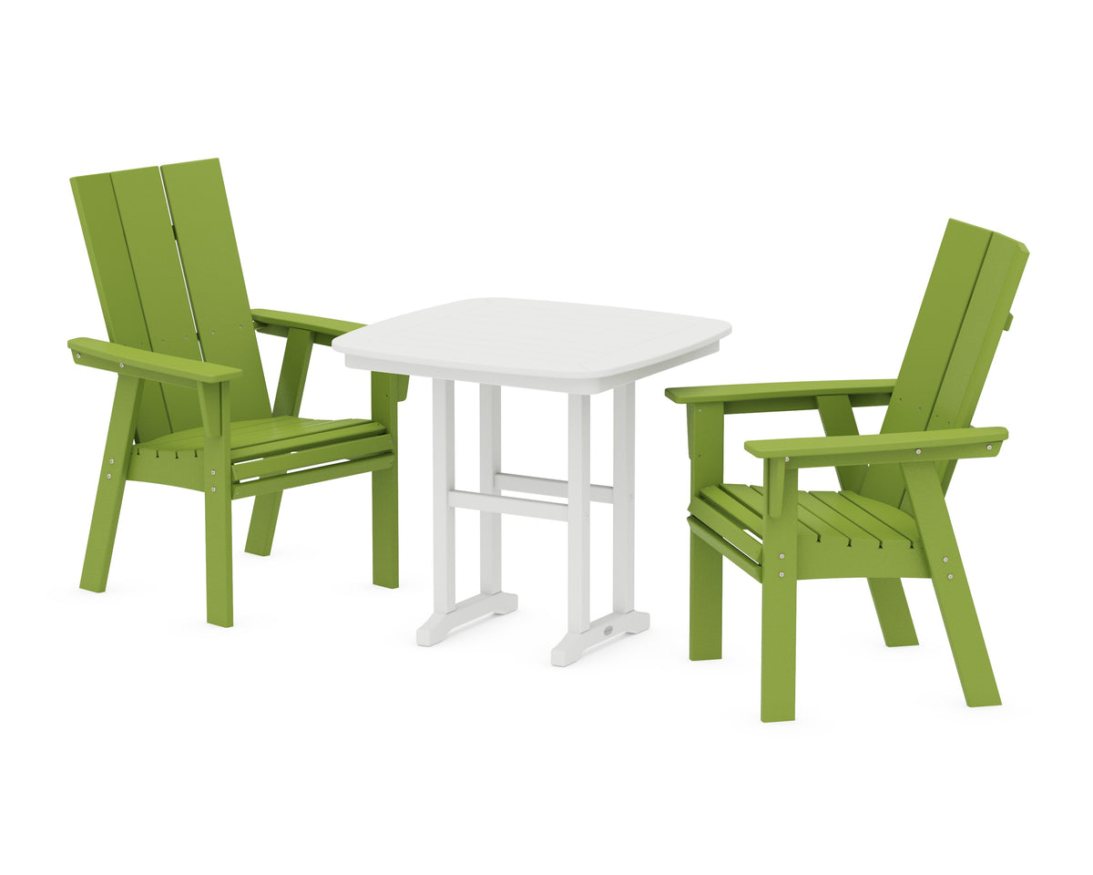 POLYWOOD Modern Curveback Adirondack 3-Piece Dining Set in Lime / White