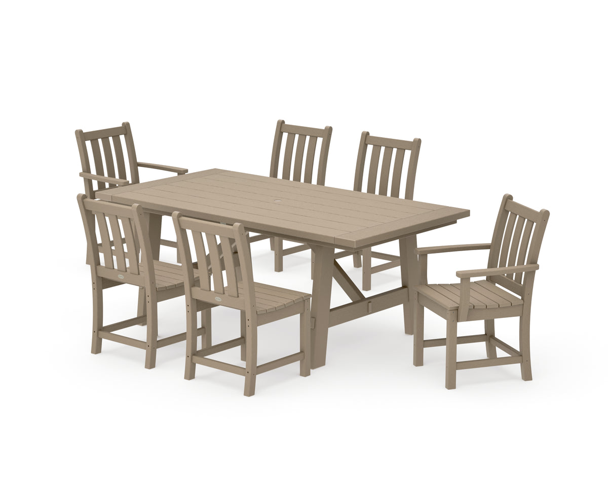POLYWOOD Traditional Garden 7-Piece Rustic Farmhouse Dining Set in Vintage Sahara