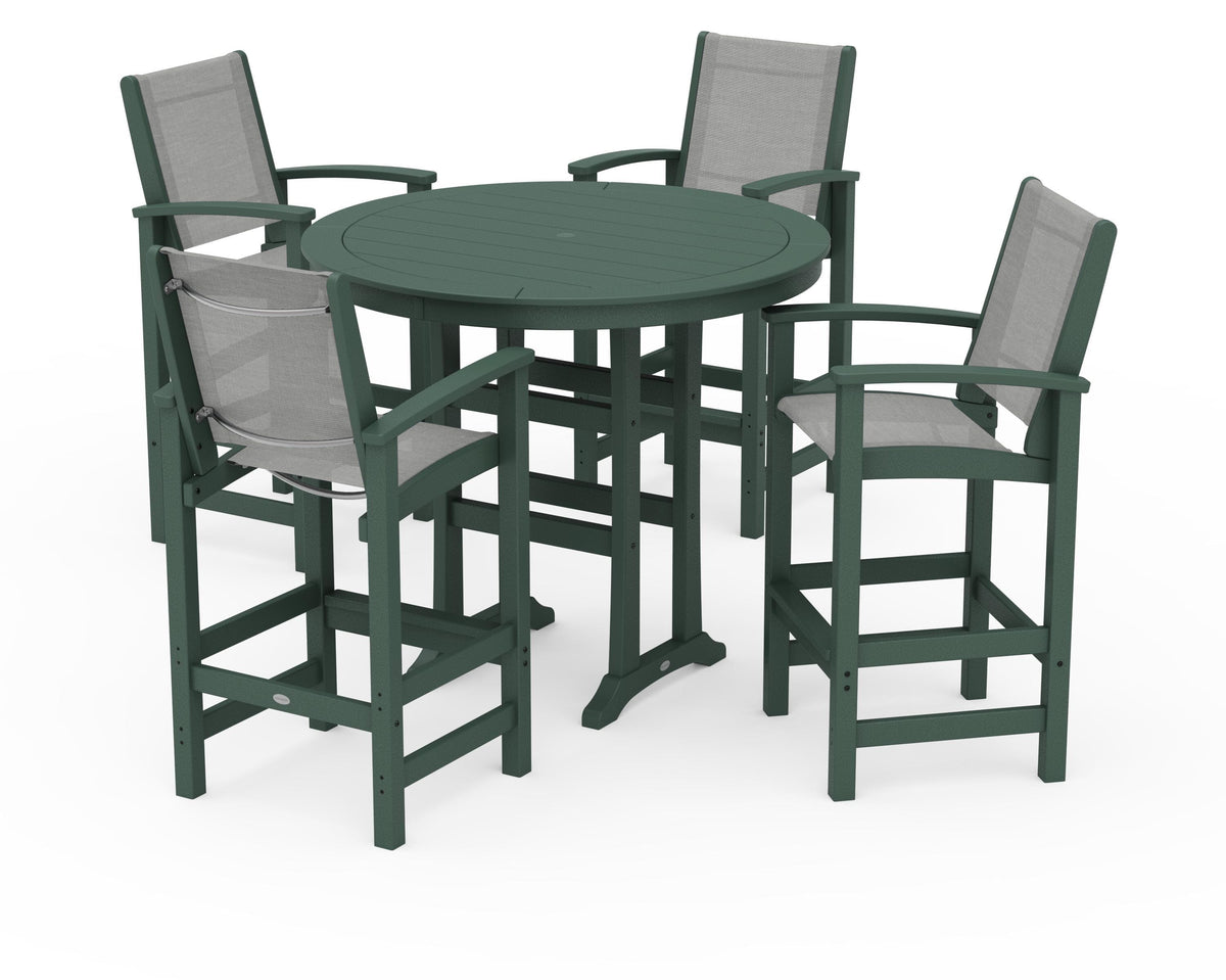 POLYWOOD Coastal 5-Piece Nautical Trestle Bar Set in Green / Metallic