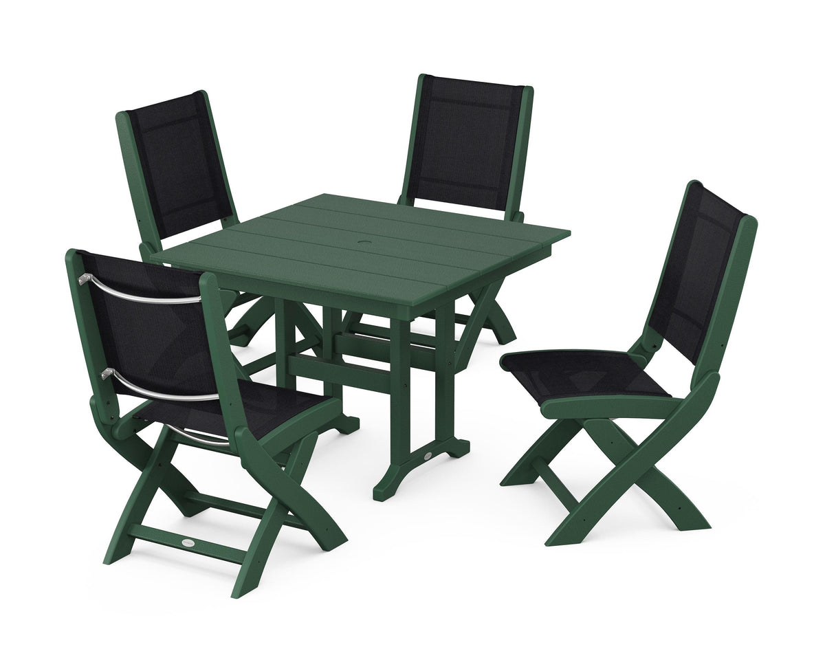 POLYWOOD Coastal Folding Side Chair 5-Piece Farmhouse Dining Set in Green / Black