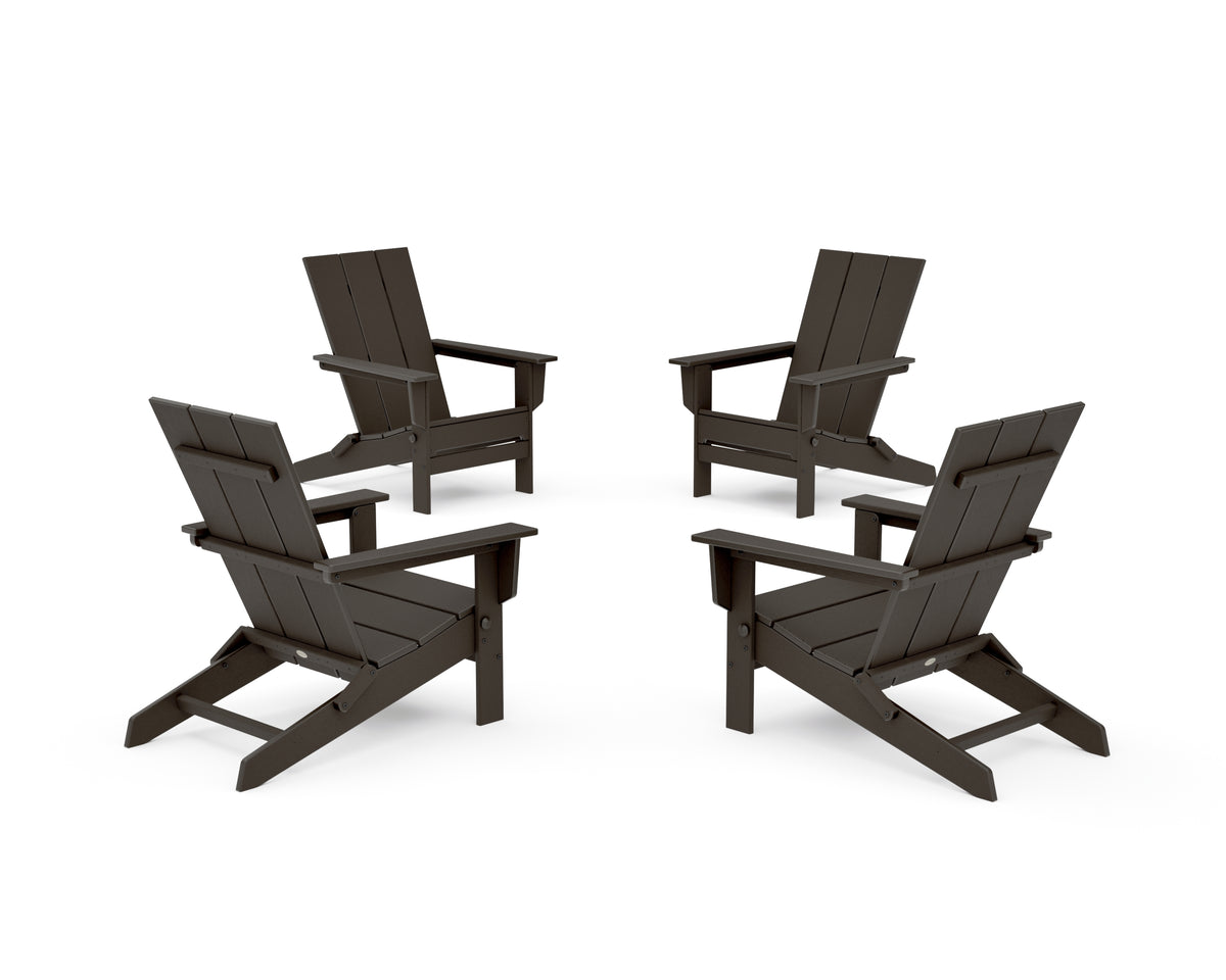 POLYWOOD 4-Piece Modern Studio Folding Adirondack Chair Conversation Set in Vintage Coffee
