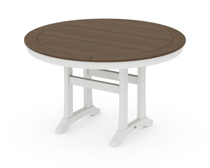 POLYWOOD Nautical Trestle 48" Round Dining Table in White / Kona