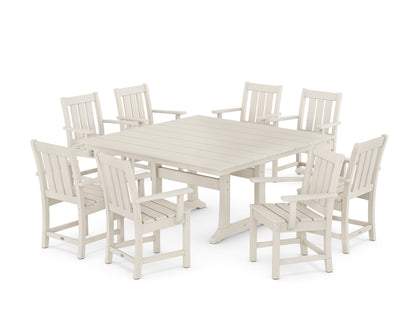 POLYWOOD Oxford 9-Piece Square Farmhouse Dining Set with Trestle Legs in Sand
