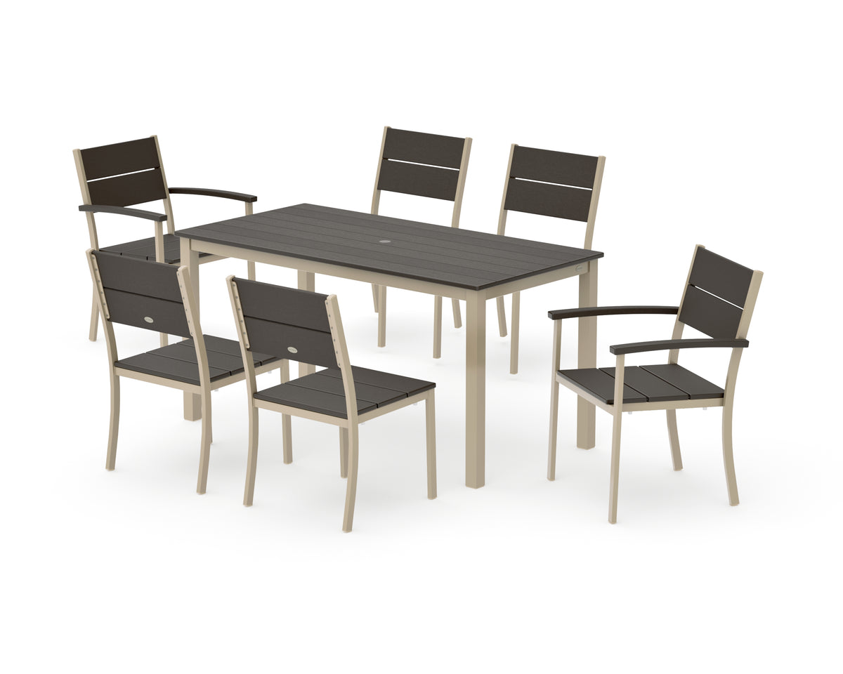 POLYWOOD Main Street 7-Piece Dining Set with Main Street 30 x 60 Dining Table in Sand / Vintage Coffee