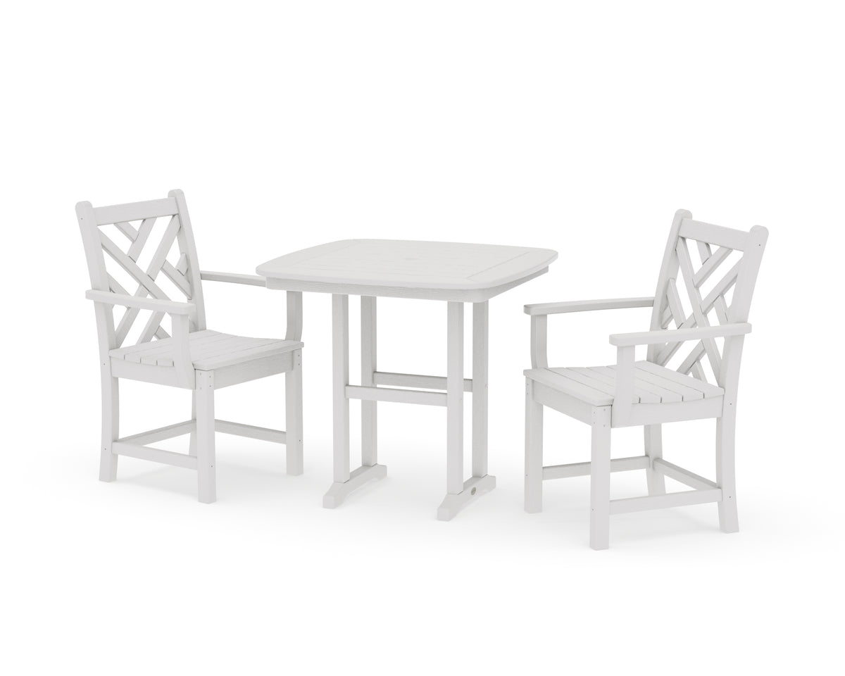 POLYWOOD Chippendale 3-Piece Dining Set in Vintage White