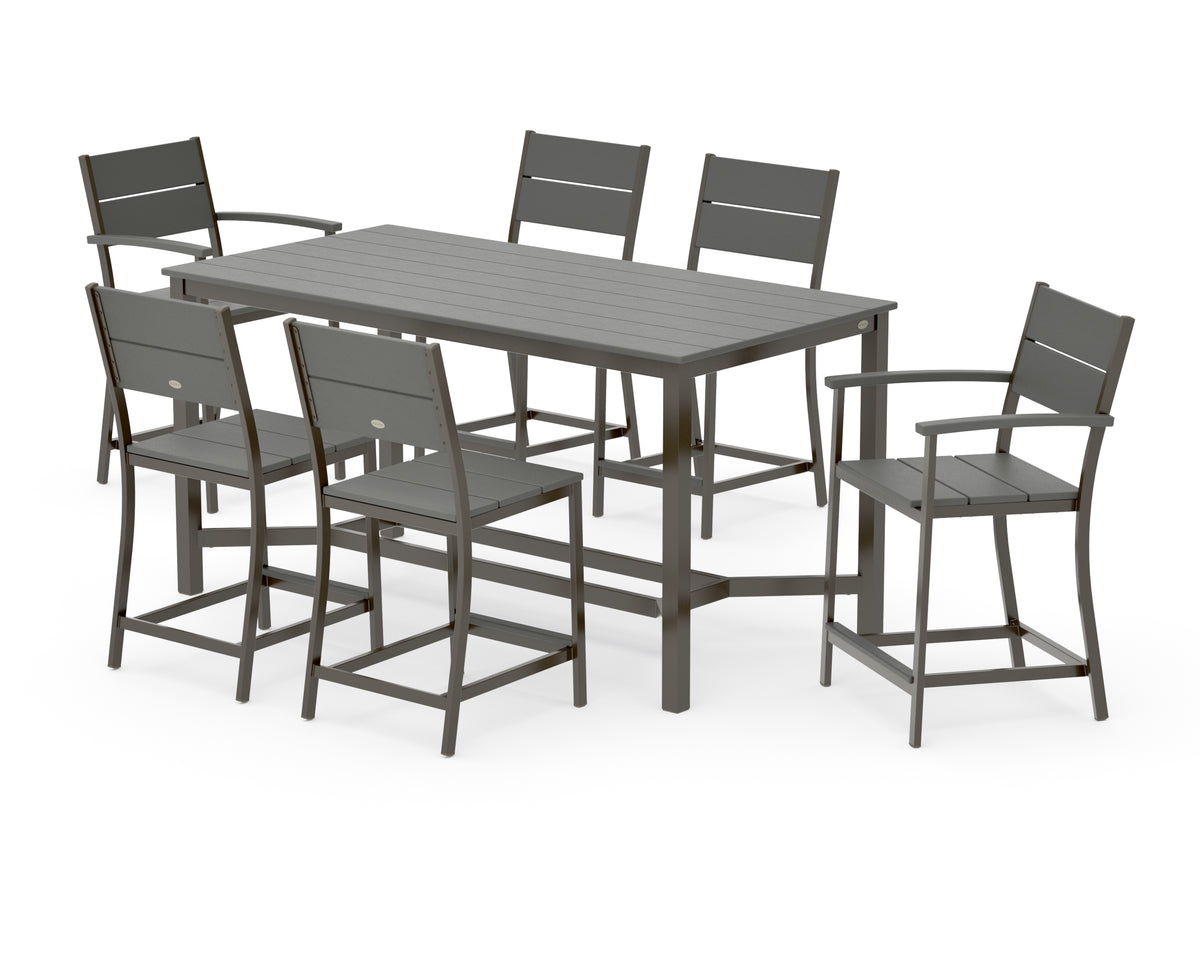POLYWOOD Main Street 7-Piece Counter Set in Bronze / Slate Grey