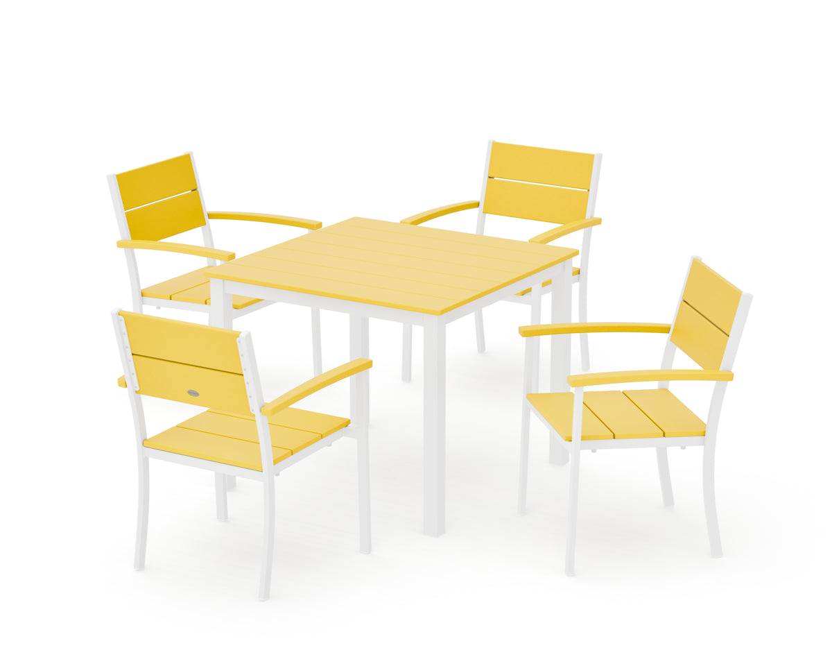 POLYWOOD Main Street 5-Piece Dining Set with Main Street 36" x 36" Dining Table in White / Lemon