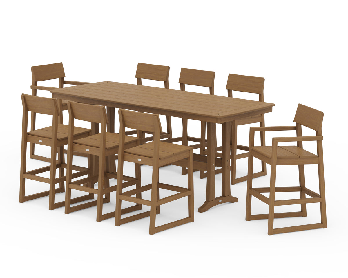 POLYWOOD EDGE 9-Piece Bar Set with Trestle Legs in Natural
