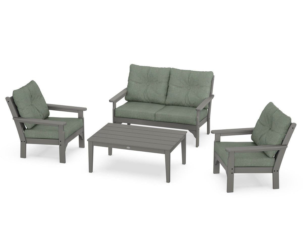 POLYWOOD Vineyard 4-Piece Deep Seating Set with Two Chairs and Loveseat in Slate Grey / Cast Sage
