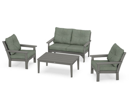 POLYWOOD Vineyard 4-Piece Deep Seating Set with Two Chairs and Loveseat in Slate Grey / Cast Sage
